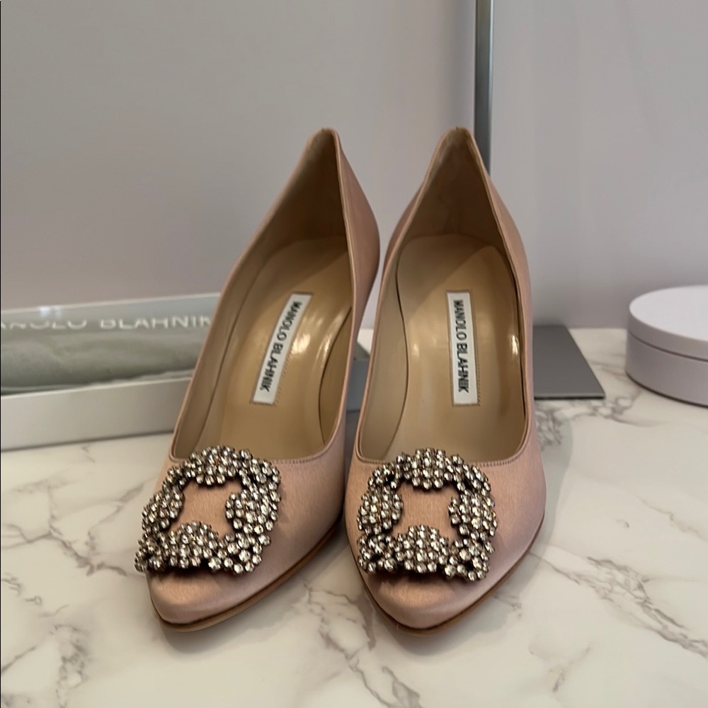 Manolo Blahnik Hangisi 70 Heels with Crystal Embellishment